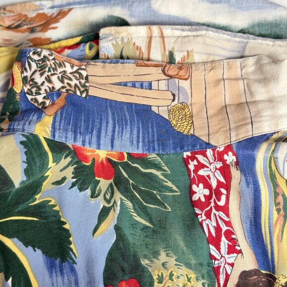 Reyn Spooner Hawaiian Traditions Men Rayon Shirt Small Hula Island Scene Vintage - Picture 9 of 10
